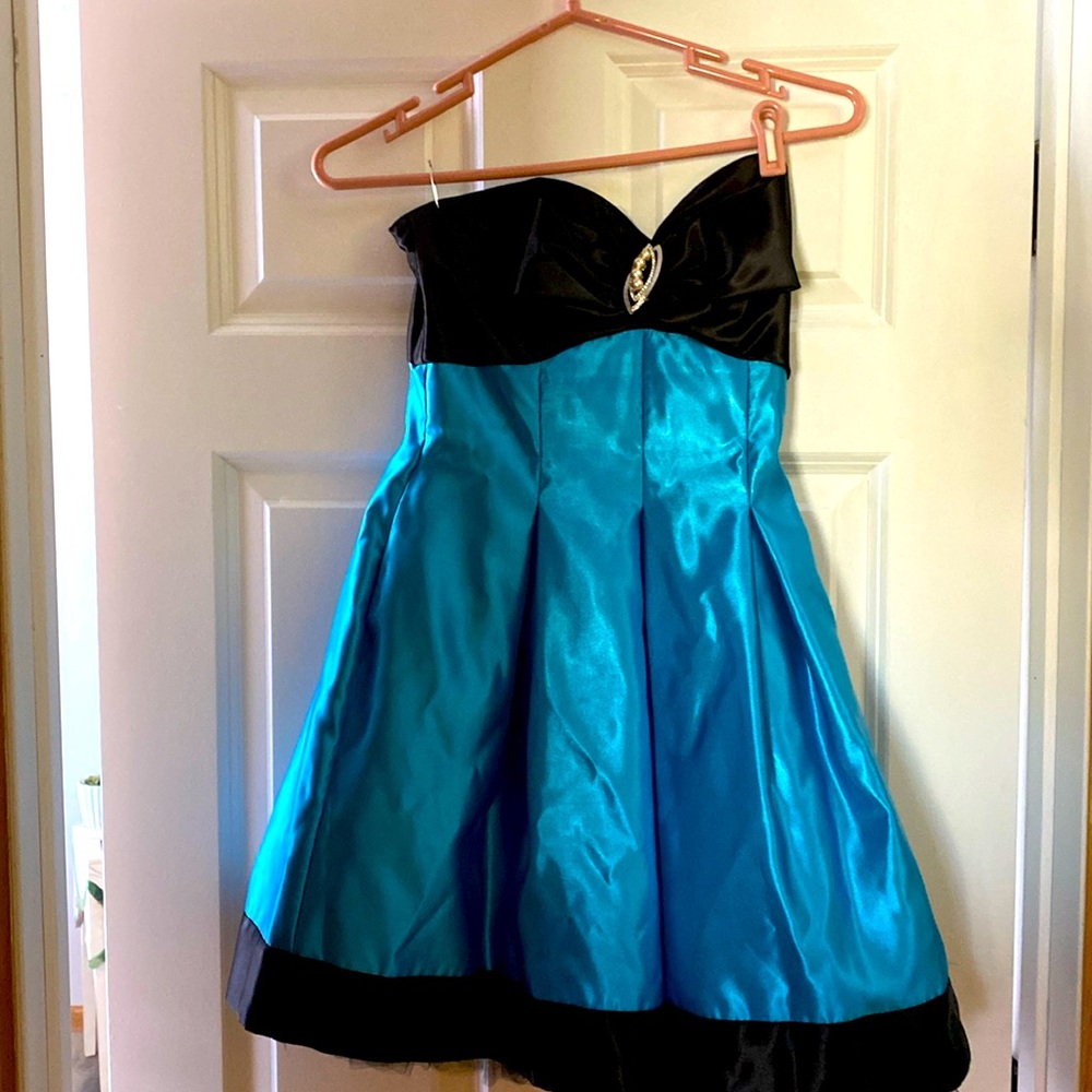Jessica McClintock size 1 blue and black satin dress